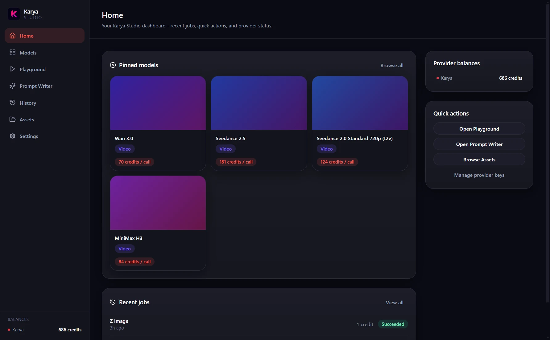 Karya Studio Desktop home screen